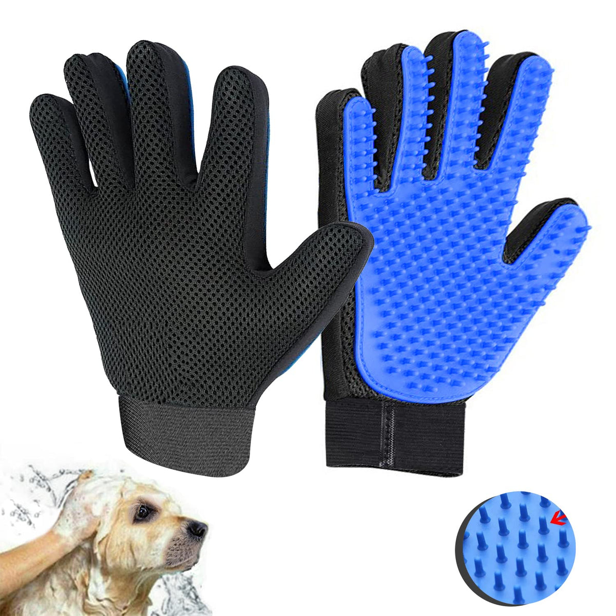 Pet Grooming Glove – Deshedding & Massaging – Fits Dogs, Cats, Rabbits
