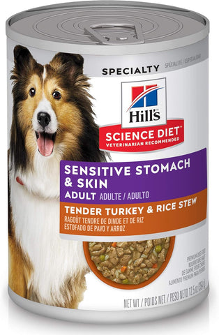 Hill's Science Diet Adult Sensitive Stomach & Skin Wet Dog Food, Tender Turkey & Rice Stew, 12.5 oz Cans (Pack of 12)