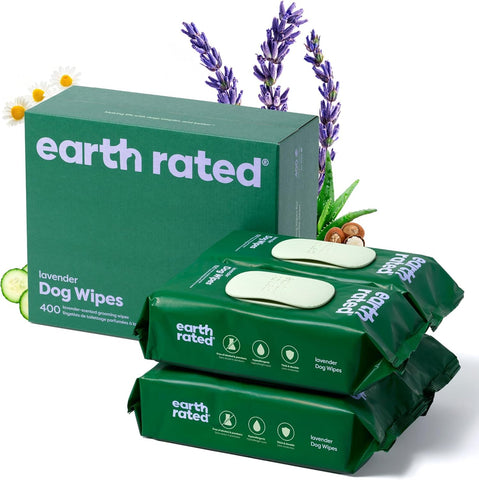 Earth Rated Dog Wipes – Hypoallergenic, Lavender, 400ct – Paws, Body & Butt