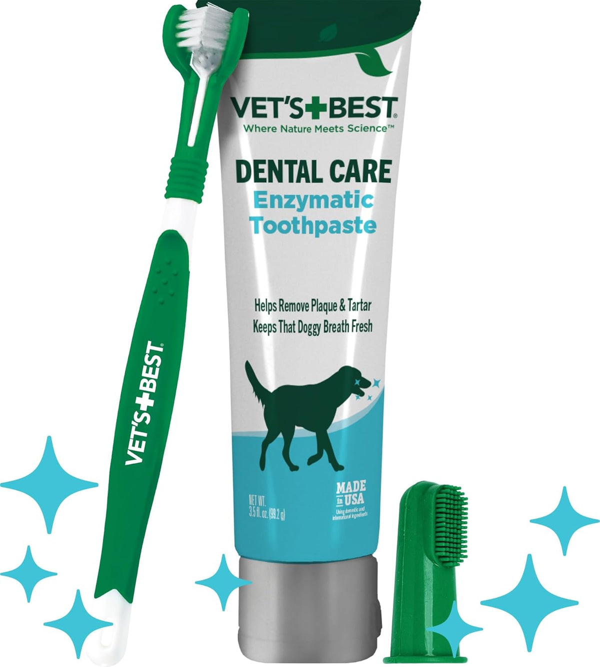 Vet's Best Dog Dental Kit – Toothpaste & Brush, Plaque Remover, Whitens Teeth