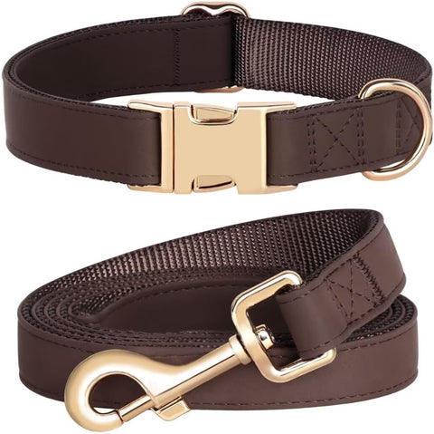 PET ARTIST Leather Dog Collar & Leash Set – Quick-Release, Stylish – All Sizes