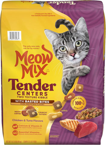 Meow Mix Tender Centers Dry Cat Food, Chicken & Tuna Flavors, 14.2 lb Bag
