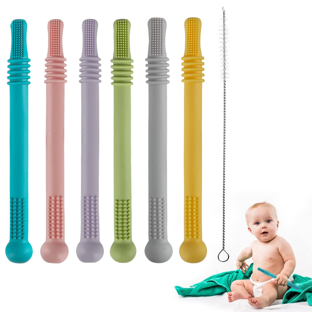 Fu Store Baby Teether Tubes – BPA-Free, Freezable – 6-Pack for Infants