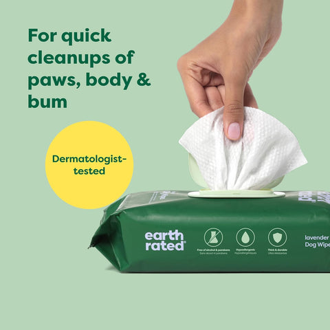 Earth Rated Dog Wipes – Hypoallergenic, Lavender, 400ct – Paws, Body & Butt