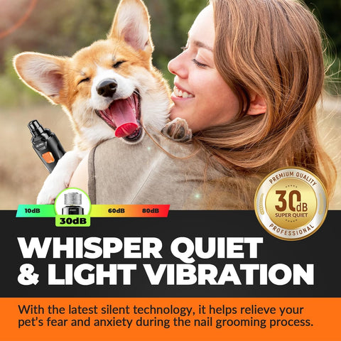 Pet Nail Grinder – Quiet, Rechargeable, LED Lights – 2 Speeds for Dogs & Cats