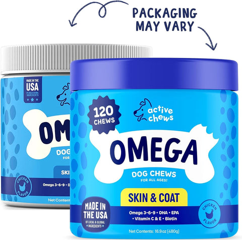 Omega 3 Fish Oil Dog Chews – 120ct – for Skin, Coat & Shedding