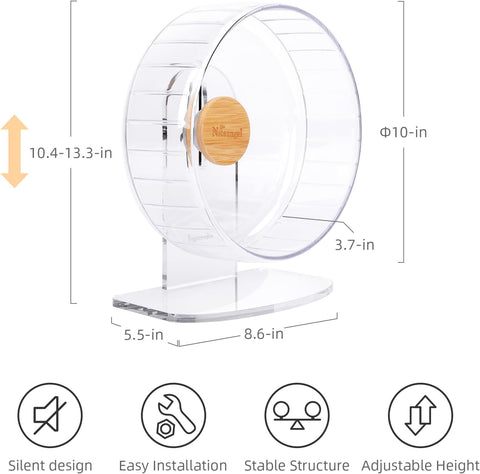 Niteangel Silent Hamster Wheel – Adjustable, Transparent – for Small Pets