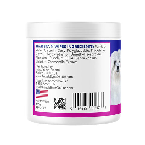 Angels' Eyes Tear Stain Wipes – Gentle, Hypoallergenic – 100ct for Dogs & Cats