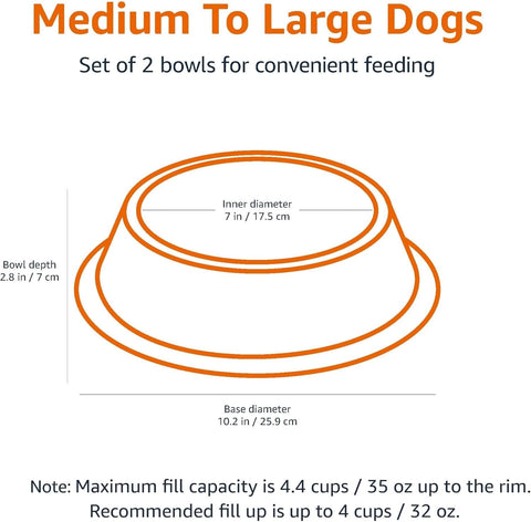 Amazon Basics Stainless Steel Pet Bowls – Non-Skid, 2-Pack – 4-Cup Capacity