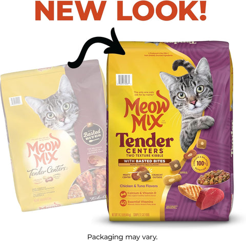 Meow Mix Tender Centers Dry Cat Food, Chicken & Tuna Flavors, 14.2 lb Bag