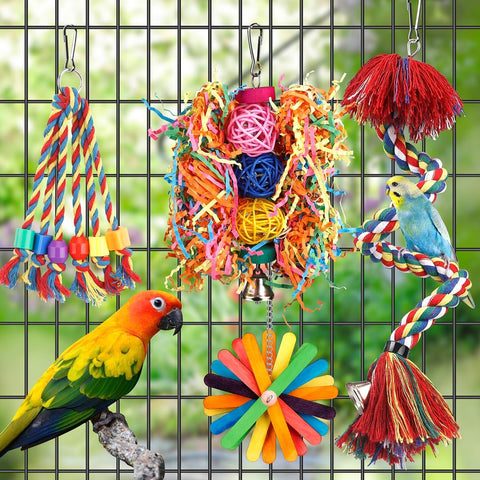 Colorful Bird Rope Perch – Chewing, Swing & Bell Toy – for Parrots & Budgies