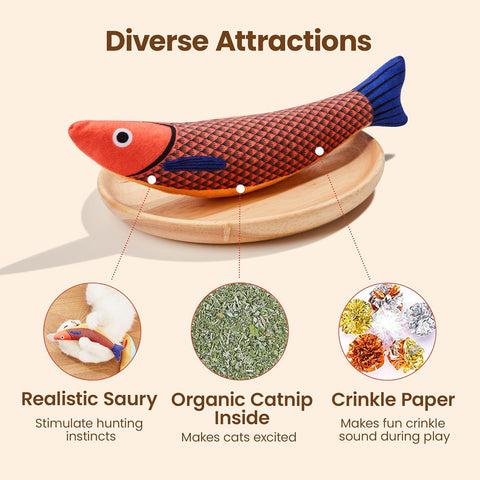 Potaroma Catnip Fish Toys – 3-Pack, Crinkle Sound – for All Breeds