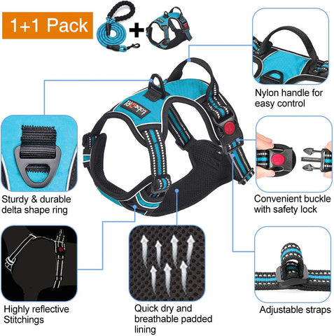 No-Pull Dog Harness & Leash Set – Reflective, Adjustable – for Medium/Large Dogs