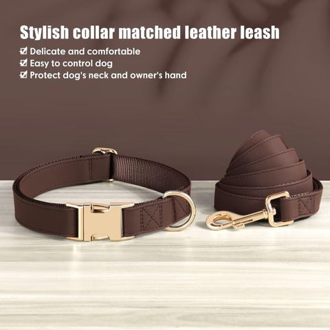 PET ARTIST Leather Dog Collar & Leash Set – Quick-Release, Stylish – All Sizes